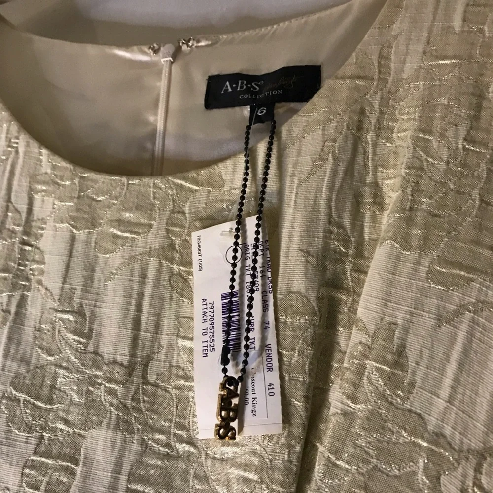 NWT, ABS Allen Schwartz Collection Light Gold & Cream Brocade Dress, Size: 6 - Picture 4 of 7